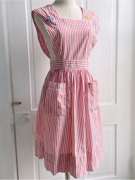 Vintage Other - Vintage 50s/60s Candy Striper volunteer  Striped White & Pink Pinafore Apron GSH